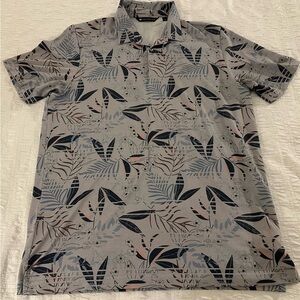 Travis Mathew Men’s Golf Polo Shirt Size XL Blue Gray & Pink Tropical Leaf Print
